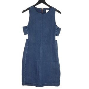 91:LTD Cotton On Denim Cutout Dress 6 Round Neck Casual Blue Medium Wash Y2K